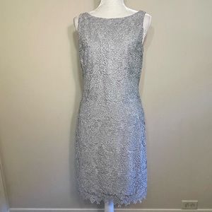 Lauren Ralph Lauren Metallic Silver Gray Lace Sheath Dress